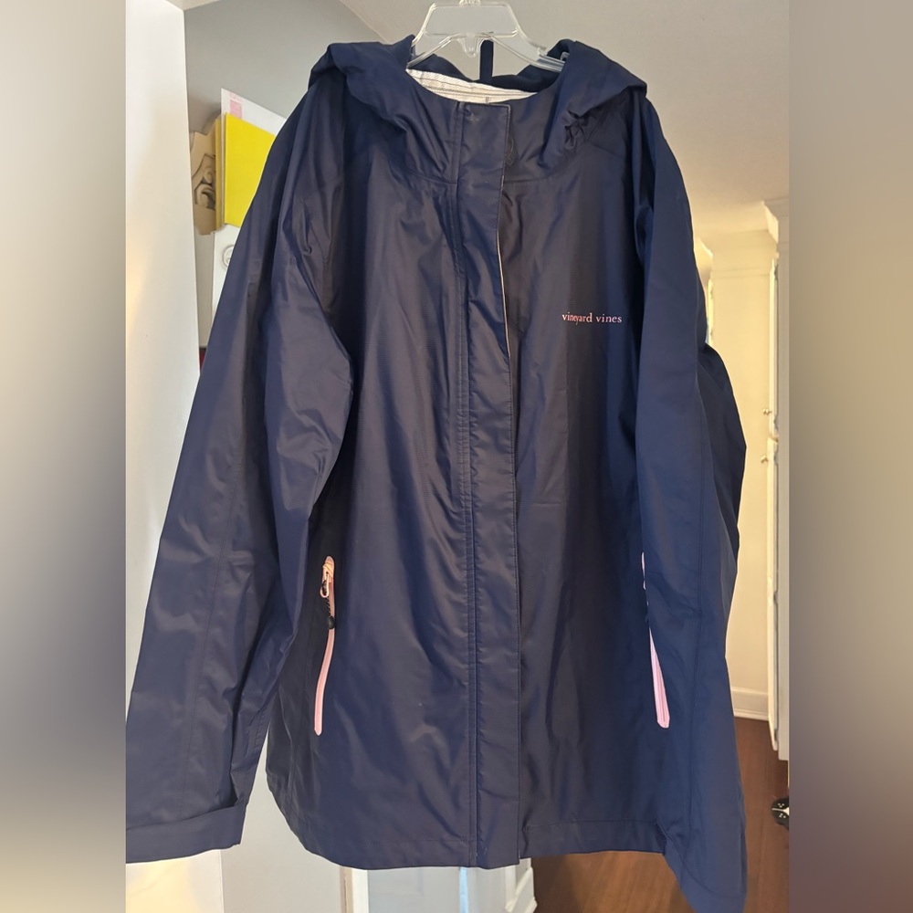 Vineyard Vines Rain Wind Hooded Full Zip Blue Windbreaker Coat Jacket Medium